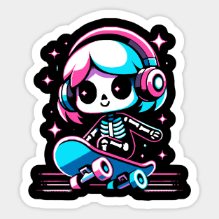 cute skeleton skater girl Sticker